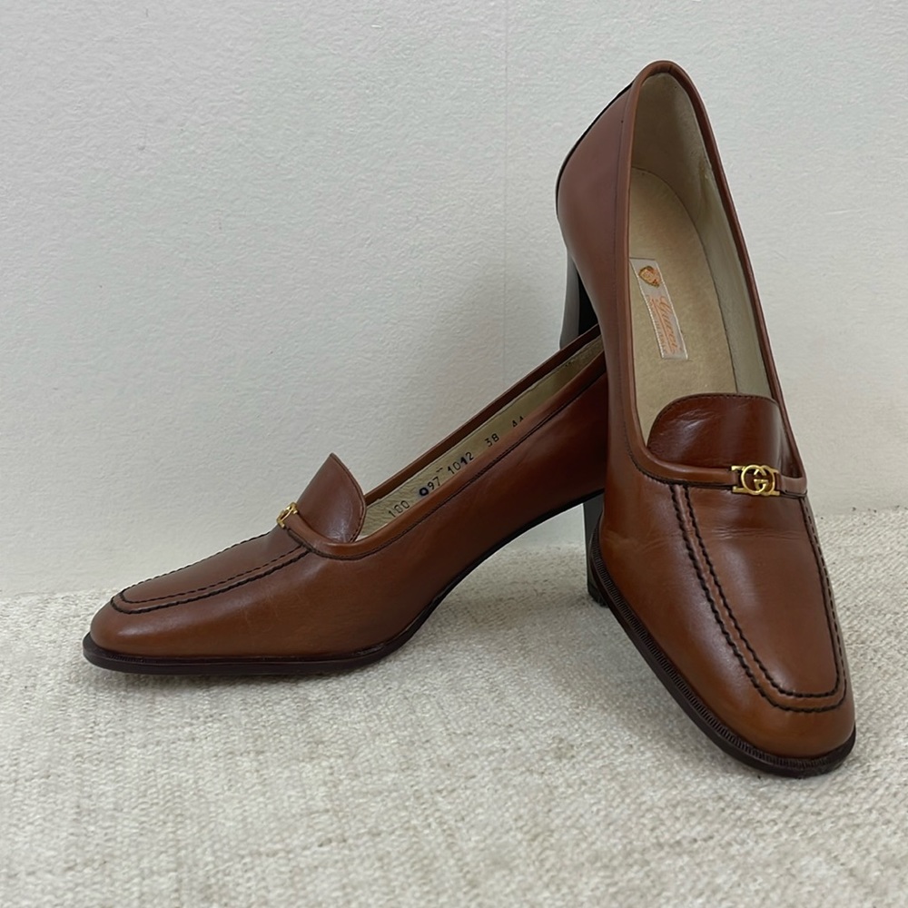 Gucci Brown Leather Heels Shoe sz 38AA